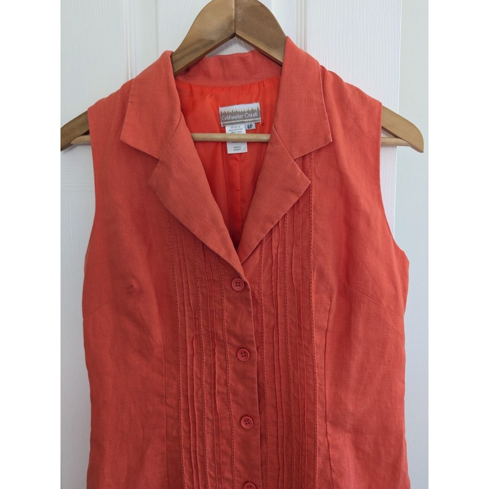 Coldwater Creek Maxi Dress Sz 6β Sleeveless Button Up Linen Blend Coral Red EUC